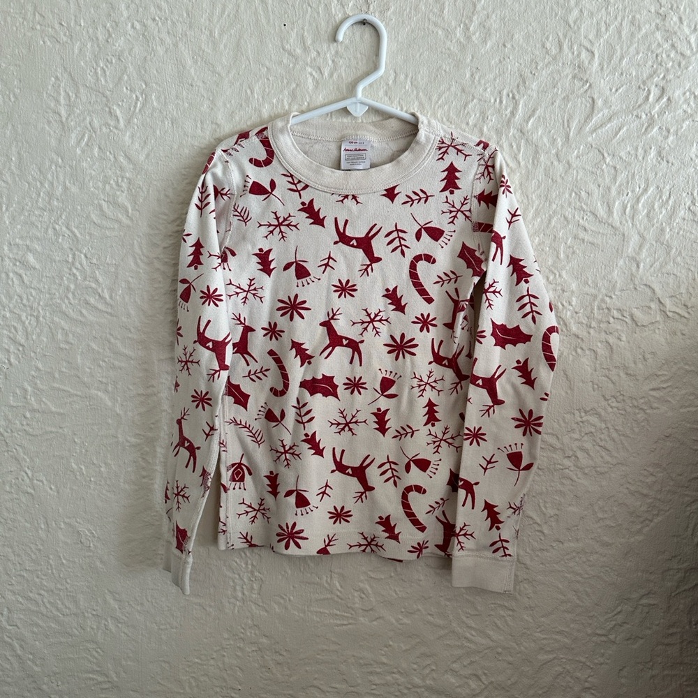 Hanna Andersson Long John Pajama Top Scandi Deer Ivory Red Winter Pattern Kids 8